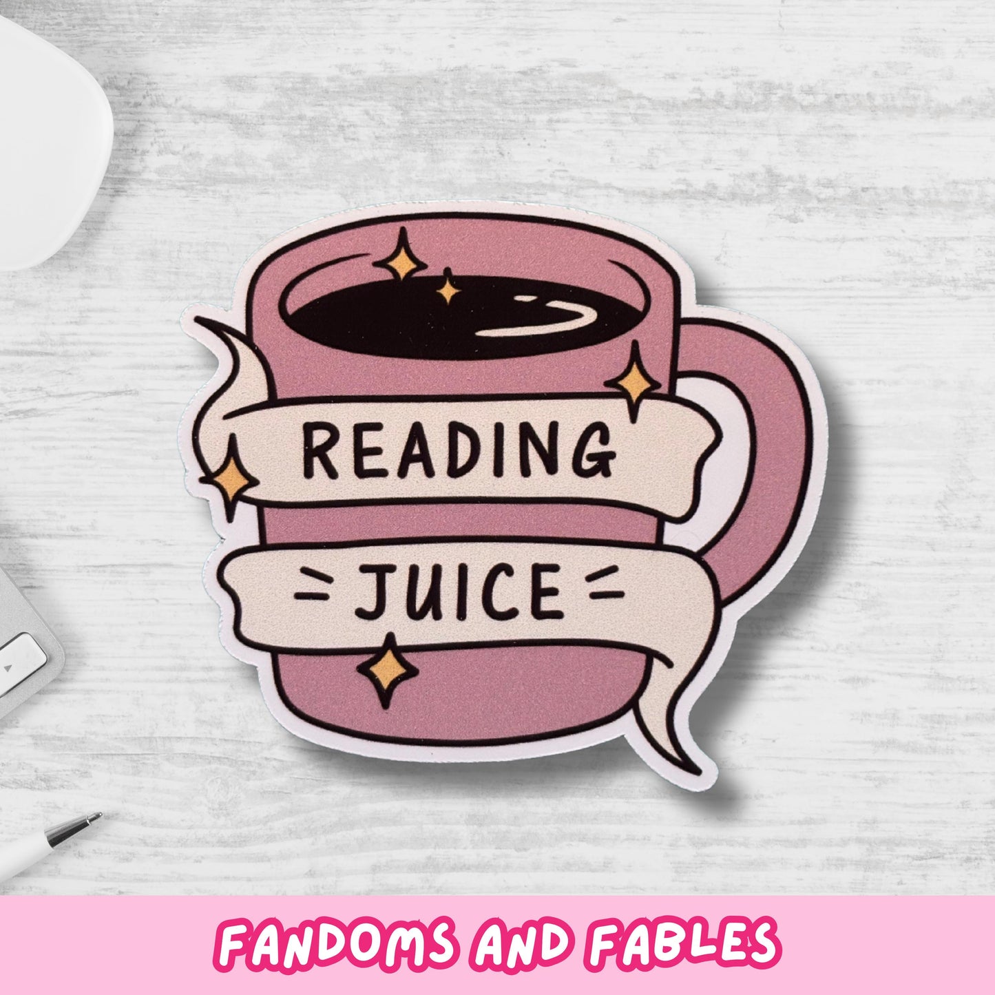 Reading Juice Mug Sticker – Book Lover Vinyl Decal in 4 Colours
