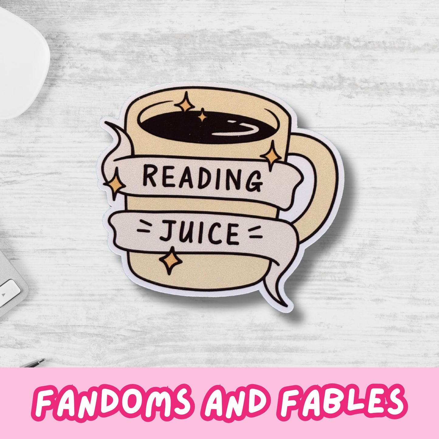 Reading Juice Mug Sticker – Book Lover Vinyl Decal in 4 Colours