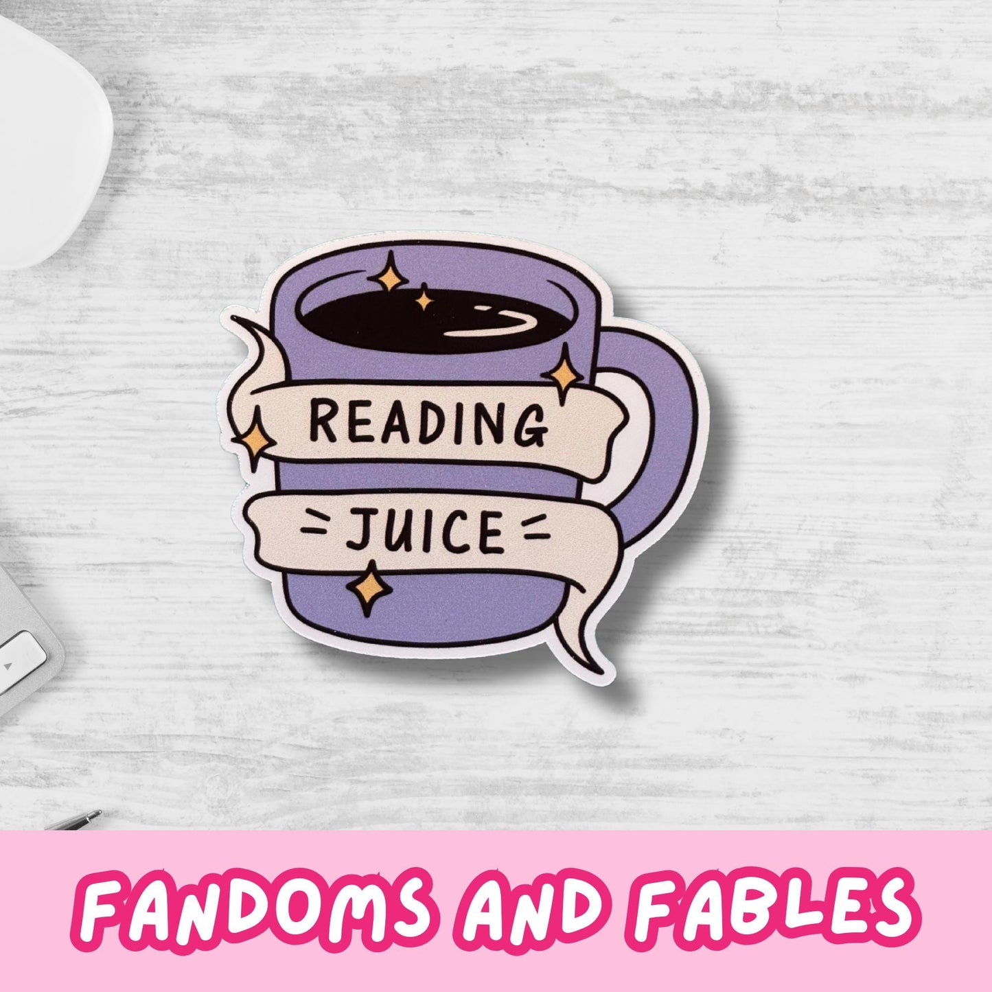 Reading Juice Mug Sticker – Book Lover Vinyl Decal in 4 Colours