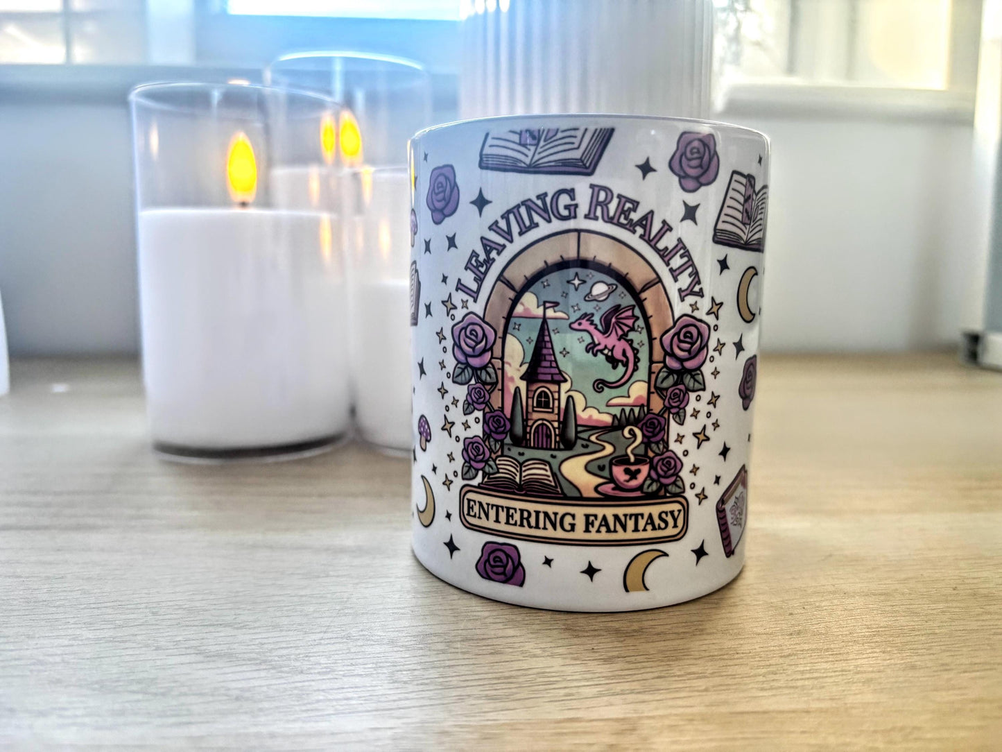 10oz Mug “Leaving Reality, Entering Fantasy”  | Bookish Accessory | Reader Gift