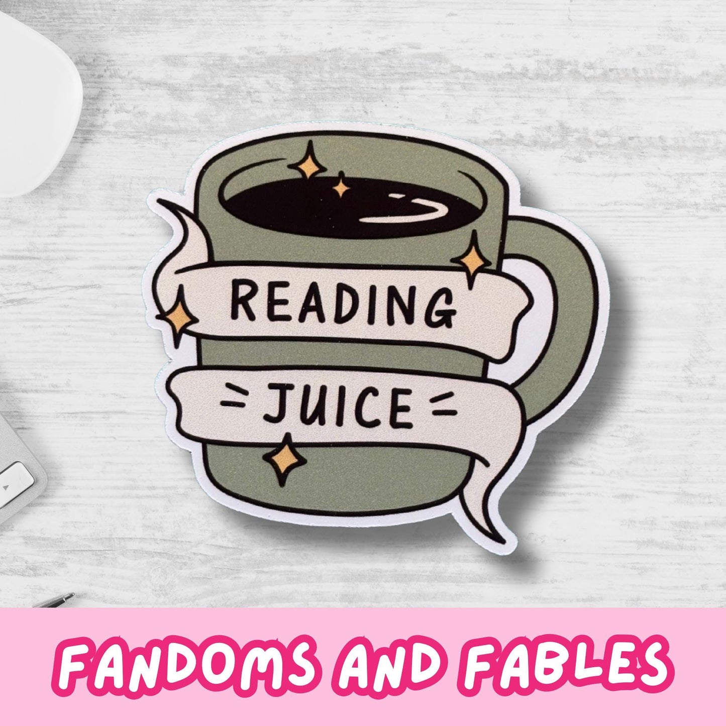 Reading Juice Mug Sticker – Book Lover Vinyl Decal in 4 Colours